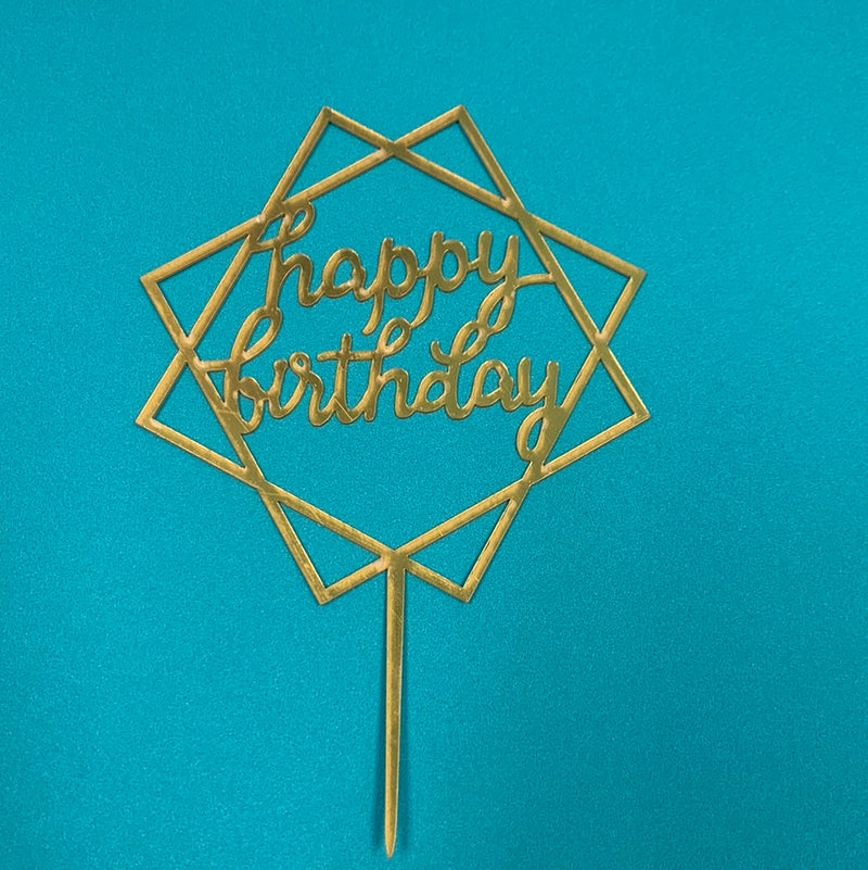Acrylic Happy Birthday Abstract Cake Topper Gold