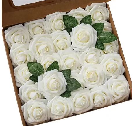 Foam White Roses with Stem 1pcs