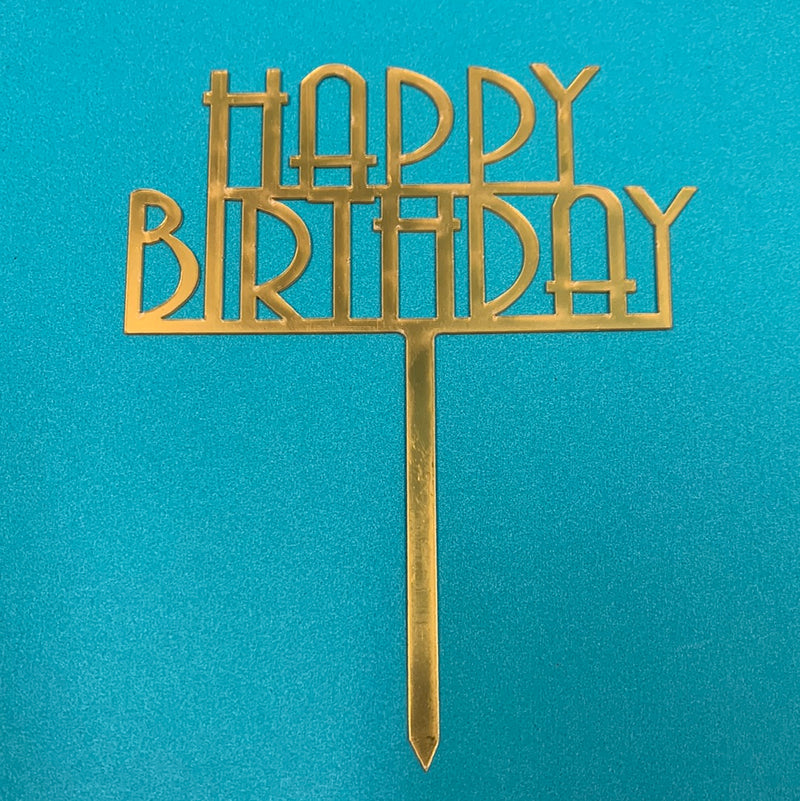 Acrylic Happy Birthday Basic Font Cake Topper Gold