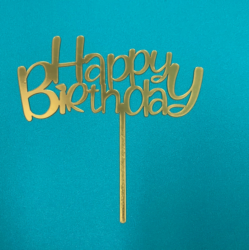 Acrylic Happy Birthday Bubble Font Cake Topper Gold