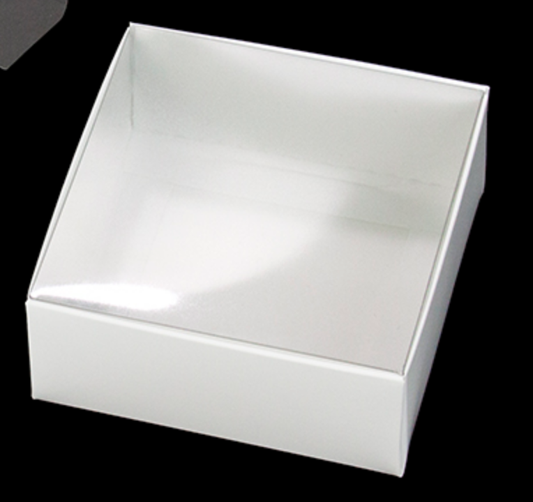 4” x 4” x 1 3/4” White Box With Clear Lid