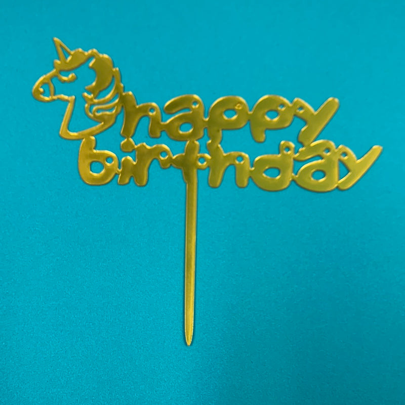 Acrylic Happy Birthday Unicorn Cake Topper Gold