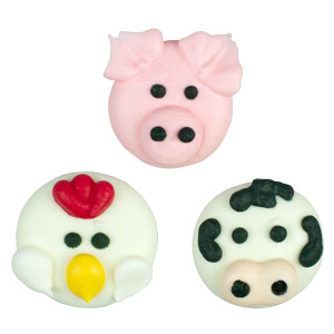 Royal Icing Toppers Farm Animal Cutie Faces 3 PCS