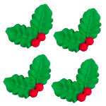 Royal Icing Tiny Double Holly Leaf W/ Berries 6pcs