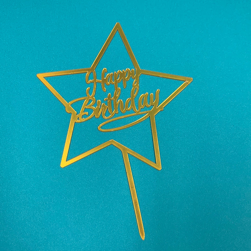 Acrylic Happy Birthday Star Cake Topper Gold
