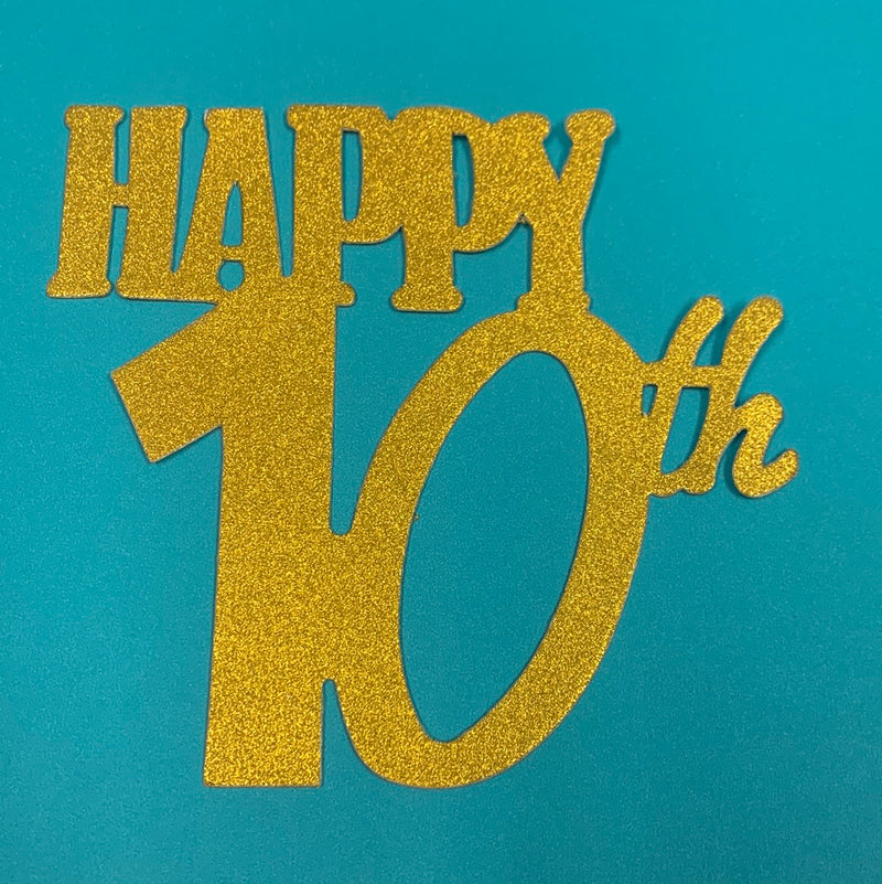 Glitter Cardstock Happy 10th B-day Gold Topper
