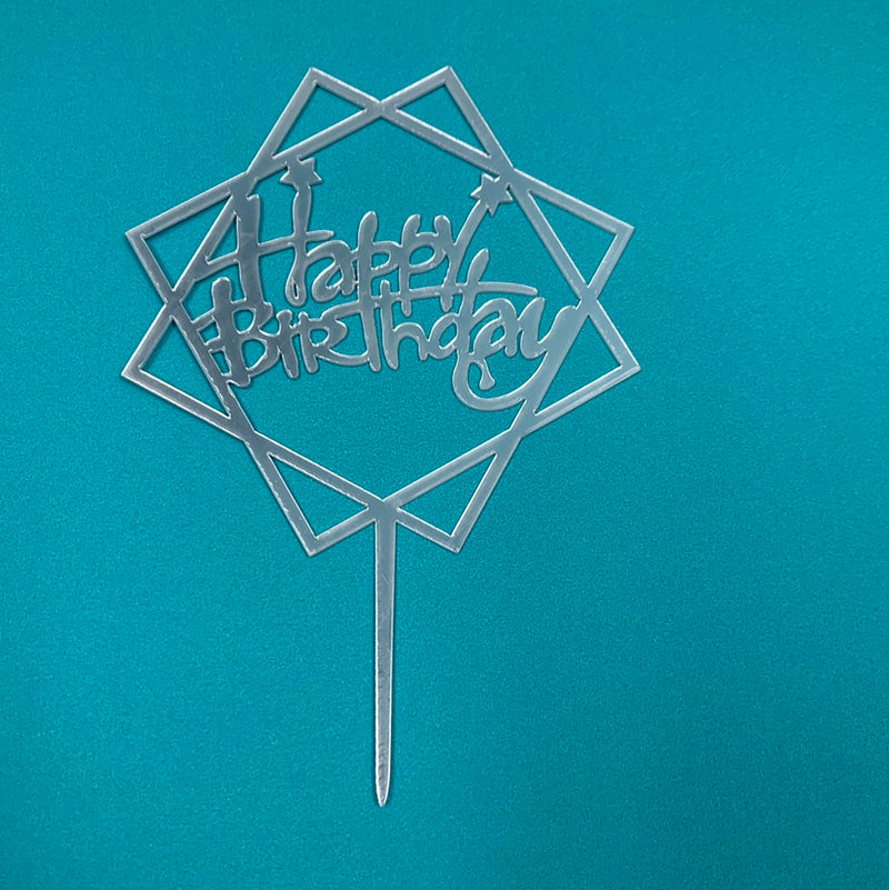 Acrylic Happy Birthday Abstract Cake Topper Silver