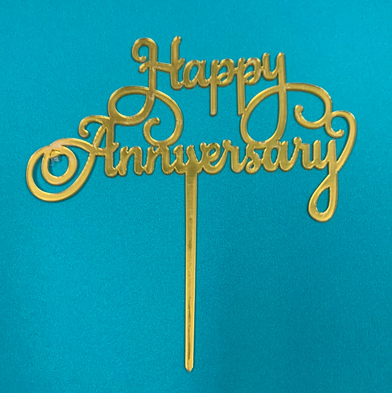 Acrylic Cursive Happy Anniversary Topper Gold