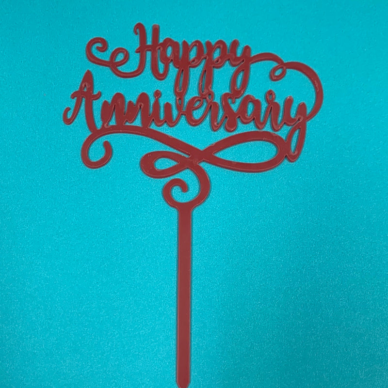 Acrylic Happy Anniversary Topper Red