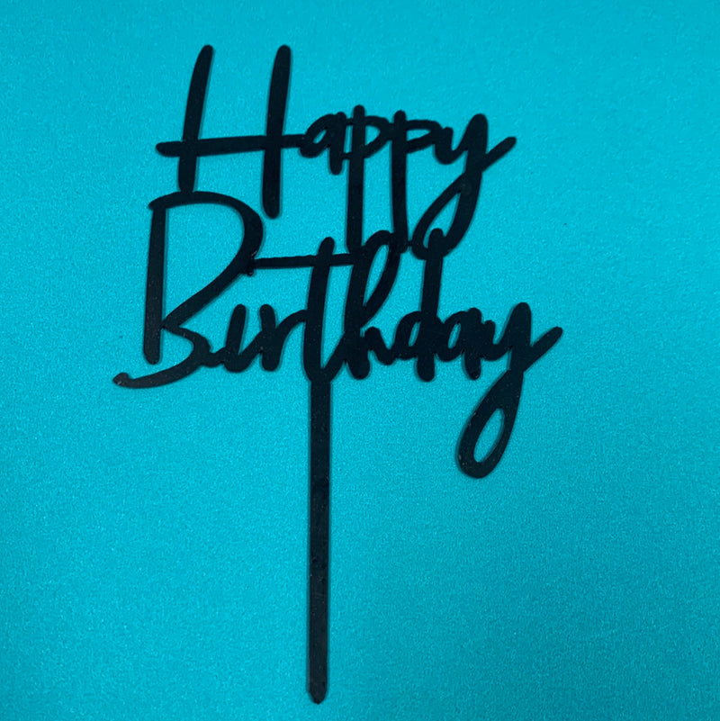 Acrylic Happy Birthday Script Cake Topper Black