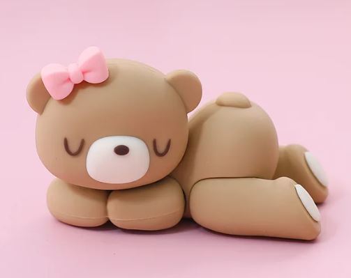 3D Sleeping Teddy Bear Pink Cake Decoration