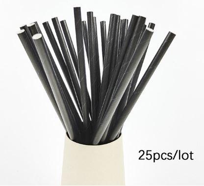 8" Paper Straws Black 25 Pack