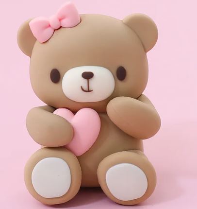 3D Sitting Teddy Bear with Heart Pink Cake Decoration