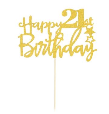 Happy 21st Birthday Cake Topper Gold