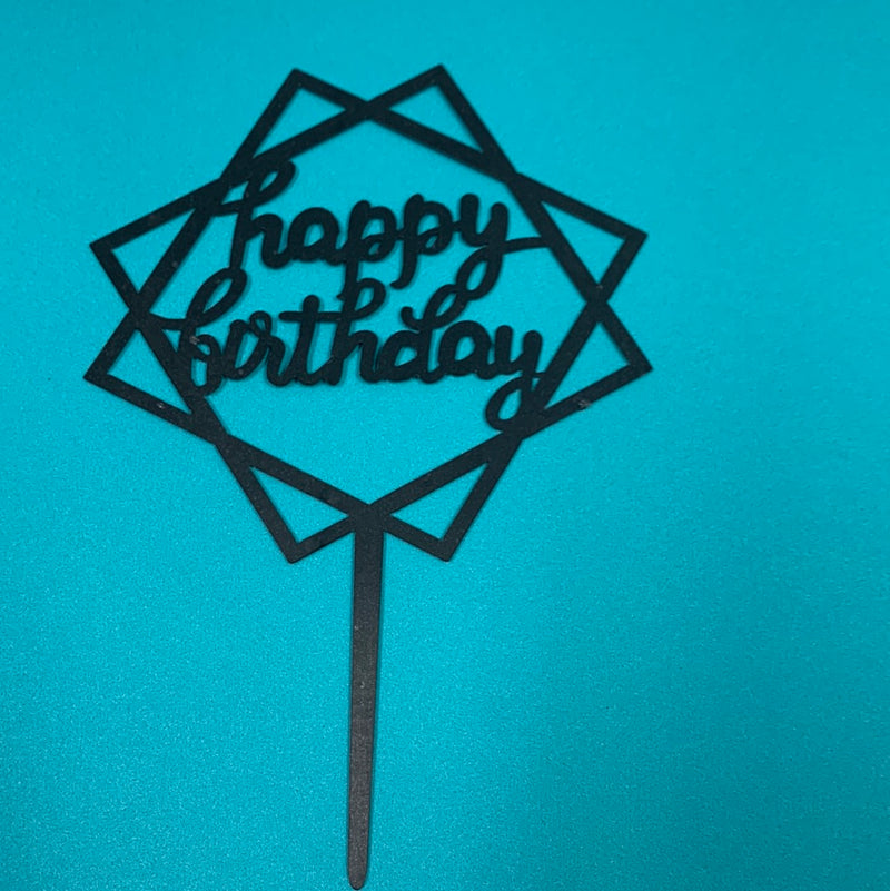 Acrylic Happy Birthday Abstract Cake Topper Black