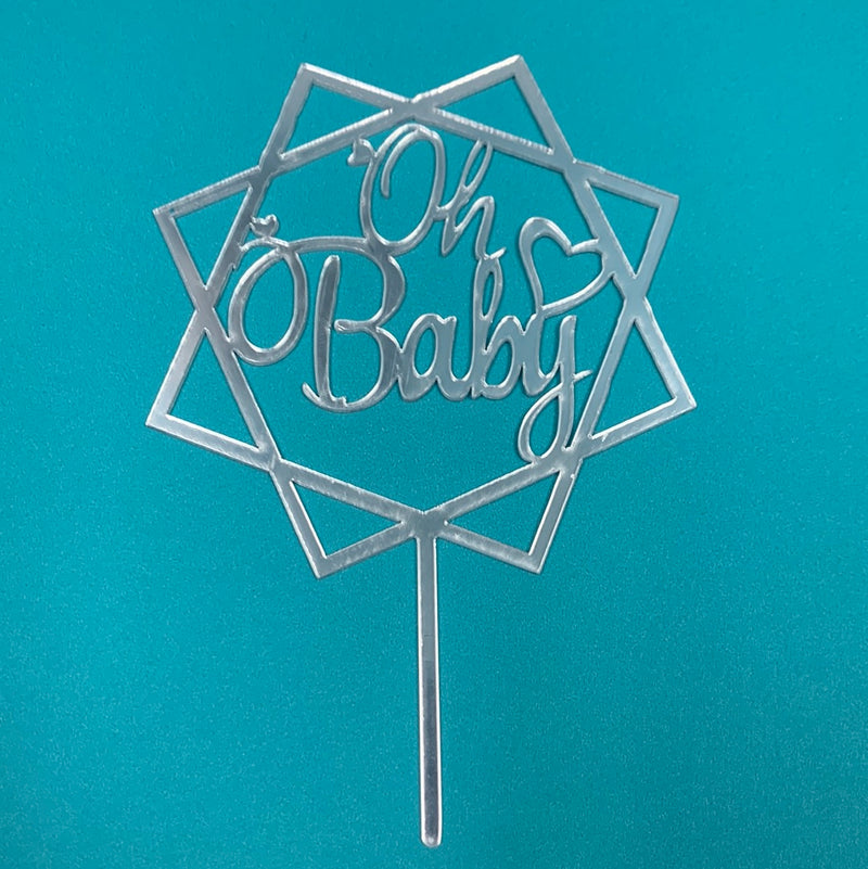 Acrylic Oh Baby Abstract Cake Topper Silver