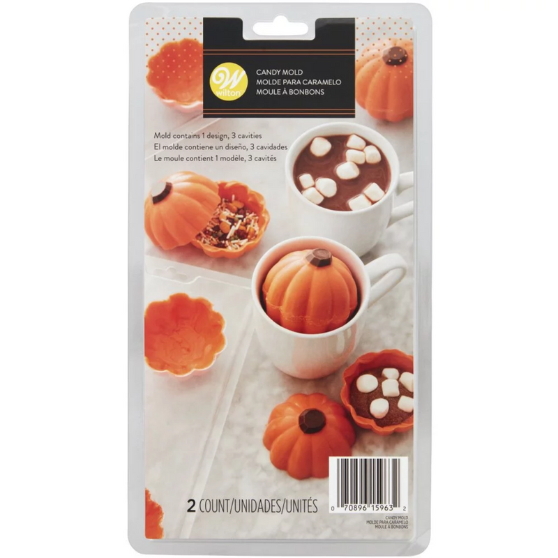 Wilton Pumpkin-Shaped Hot Cocoa Bomb Plastic Candy Mold, 3-Cavity*