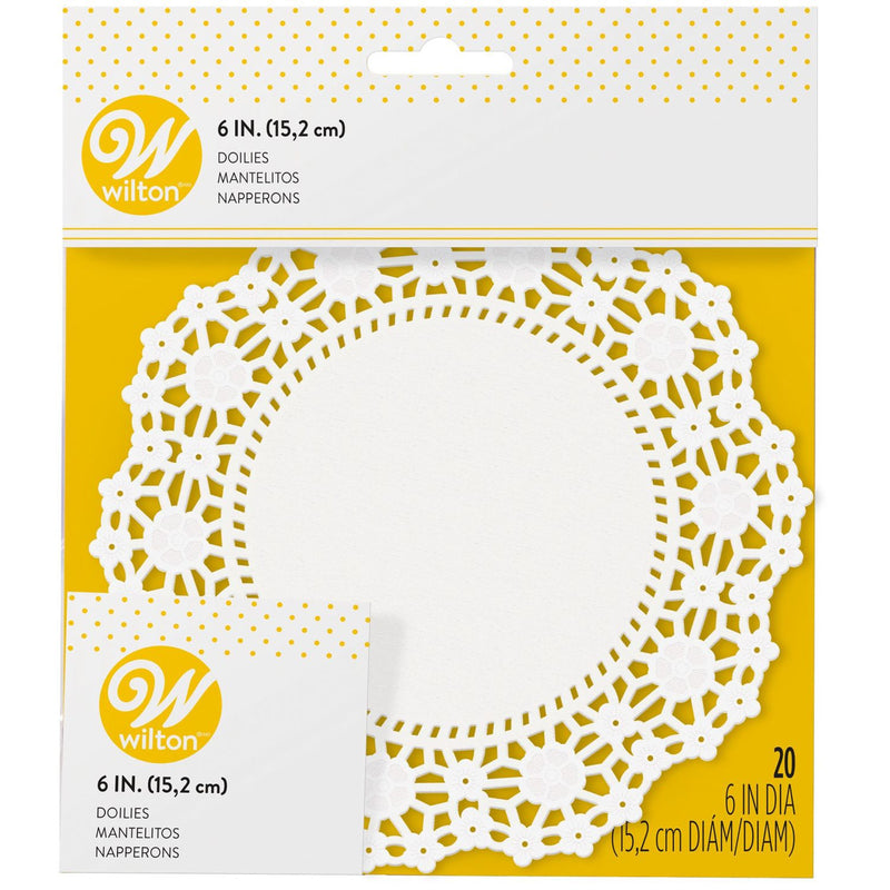 Wilton Lacy Floral Paper Doilies for Cake Decorating, 6 inch Round, Bright White, 20-Count