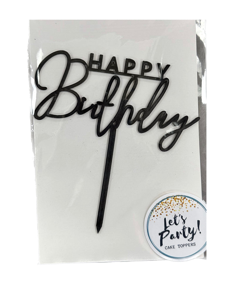 Acrylic Happy Birthday Cake Topper Black