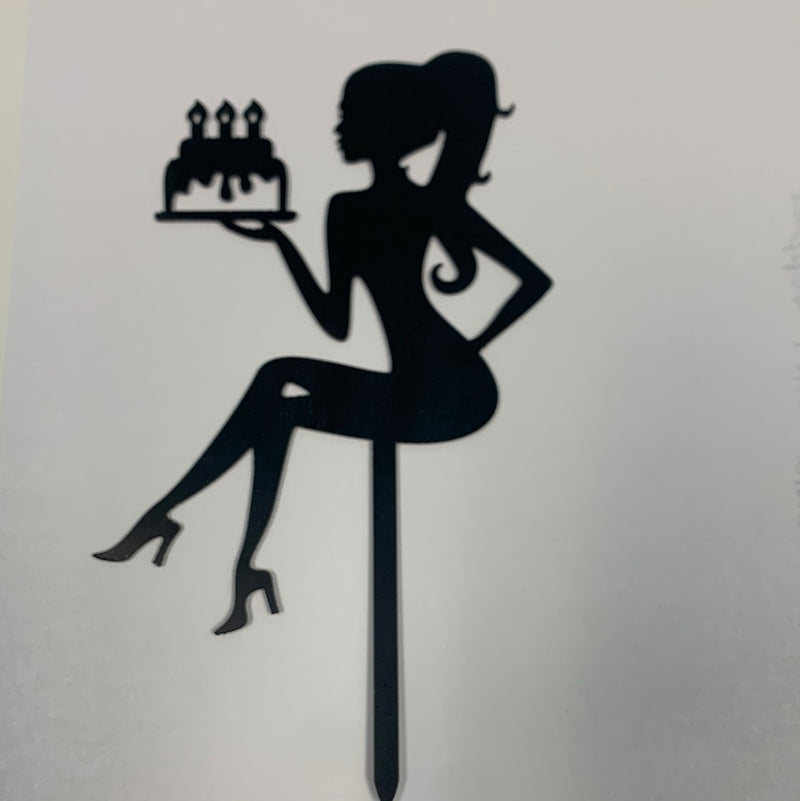 Acrylic Girl w/ Cake Topper Black