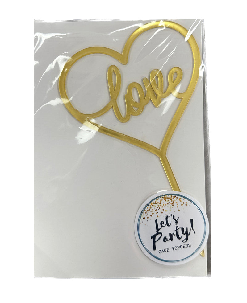 Acrylic Love Heart Cake Topper Gold