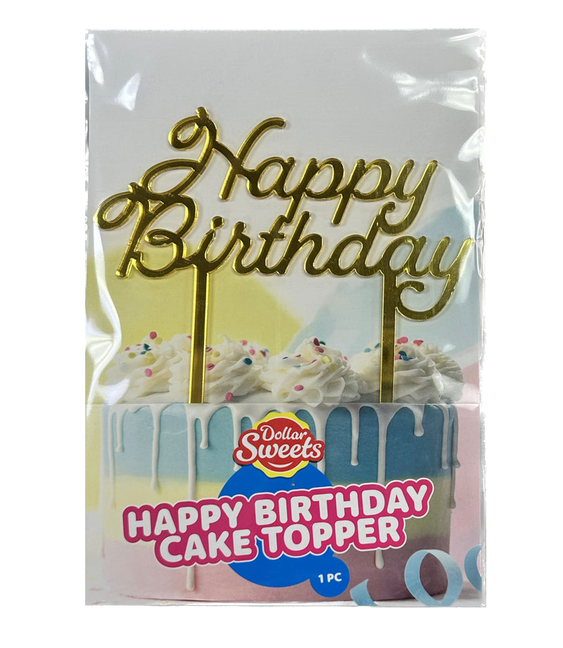 Acrylic Happy Birthday Cake Topper Gold