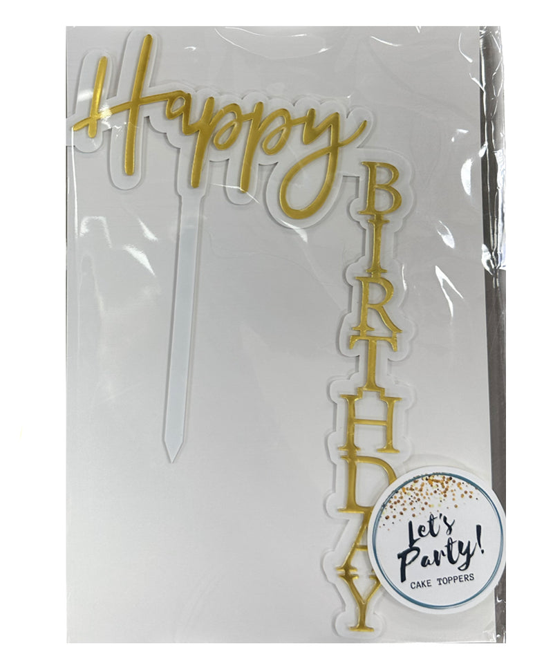 Acrylic Happy Birthday Cake Topper Gold with White Background
