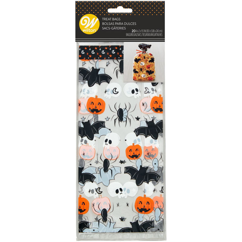 Wilton Bat, Skull, Spider and Pumpkin Halloween Treat Bags and Ties, 20-Count