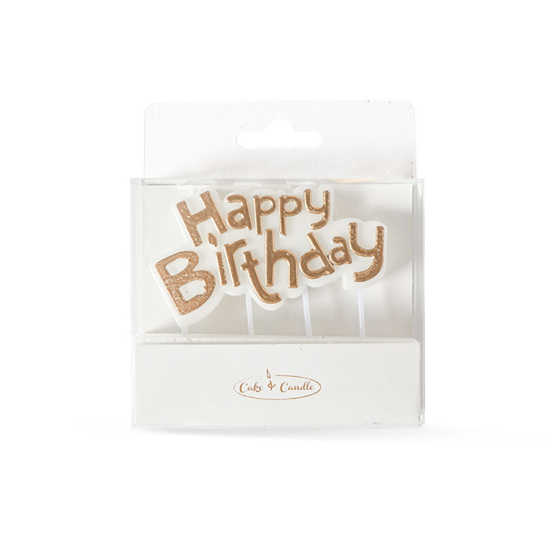 Happy Birthday White/Gold Candle